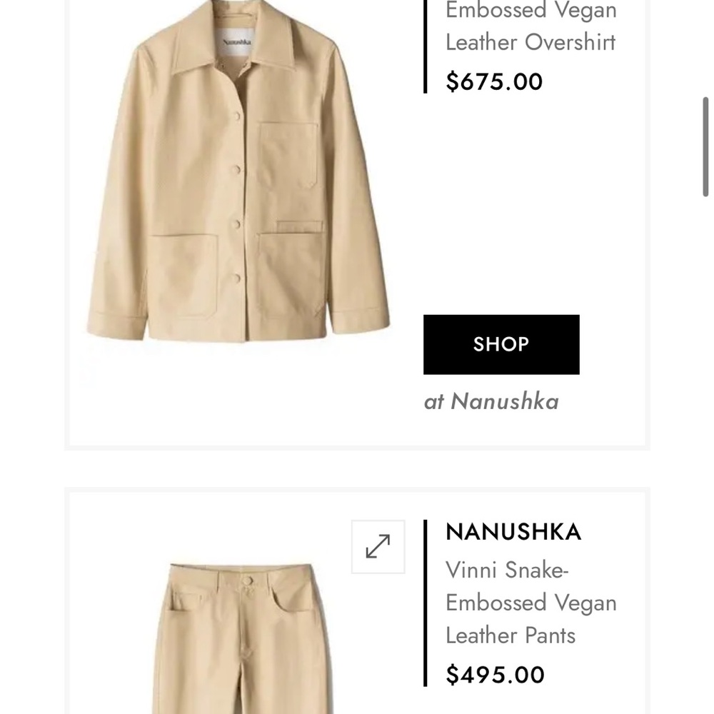 Nanushka Cream Vegan Leather Jacket and Pants